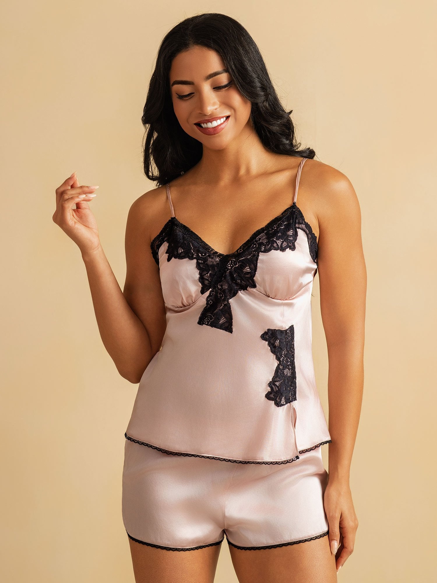 [Roze] SilkSilky-NL Zijde Camisole Set 003