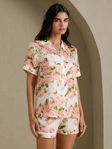 [Witte Pioenroos] SilkSilky-NL Short Sleeve Notch Collar Dames Pyjama Set 003