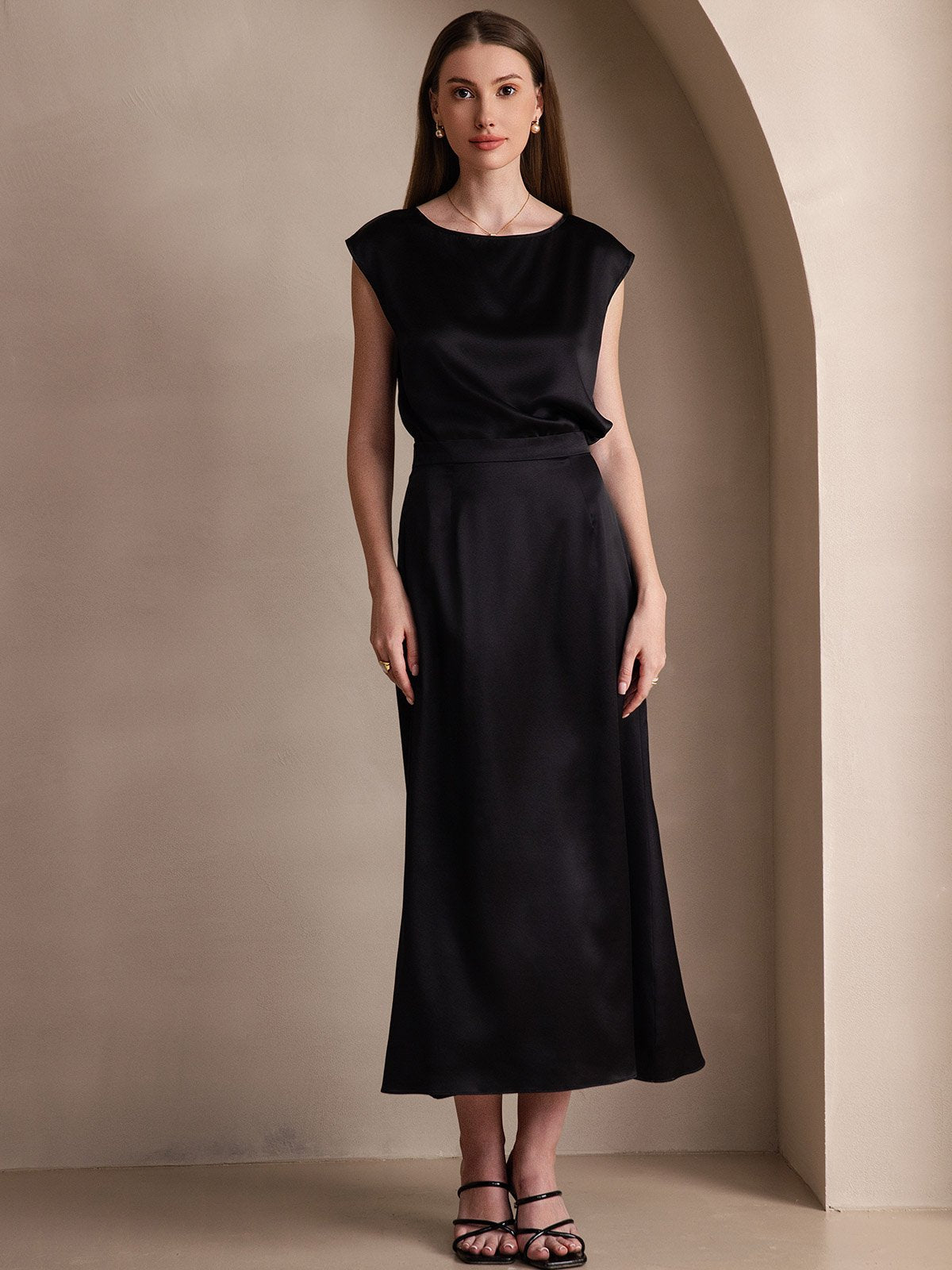 [Zwart] SilkSilky-NL 19Momme Zijde Skirt 001