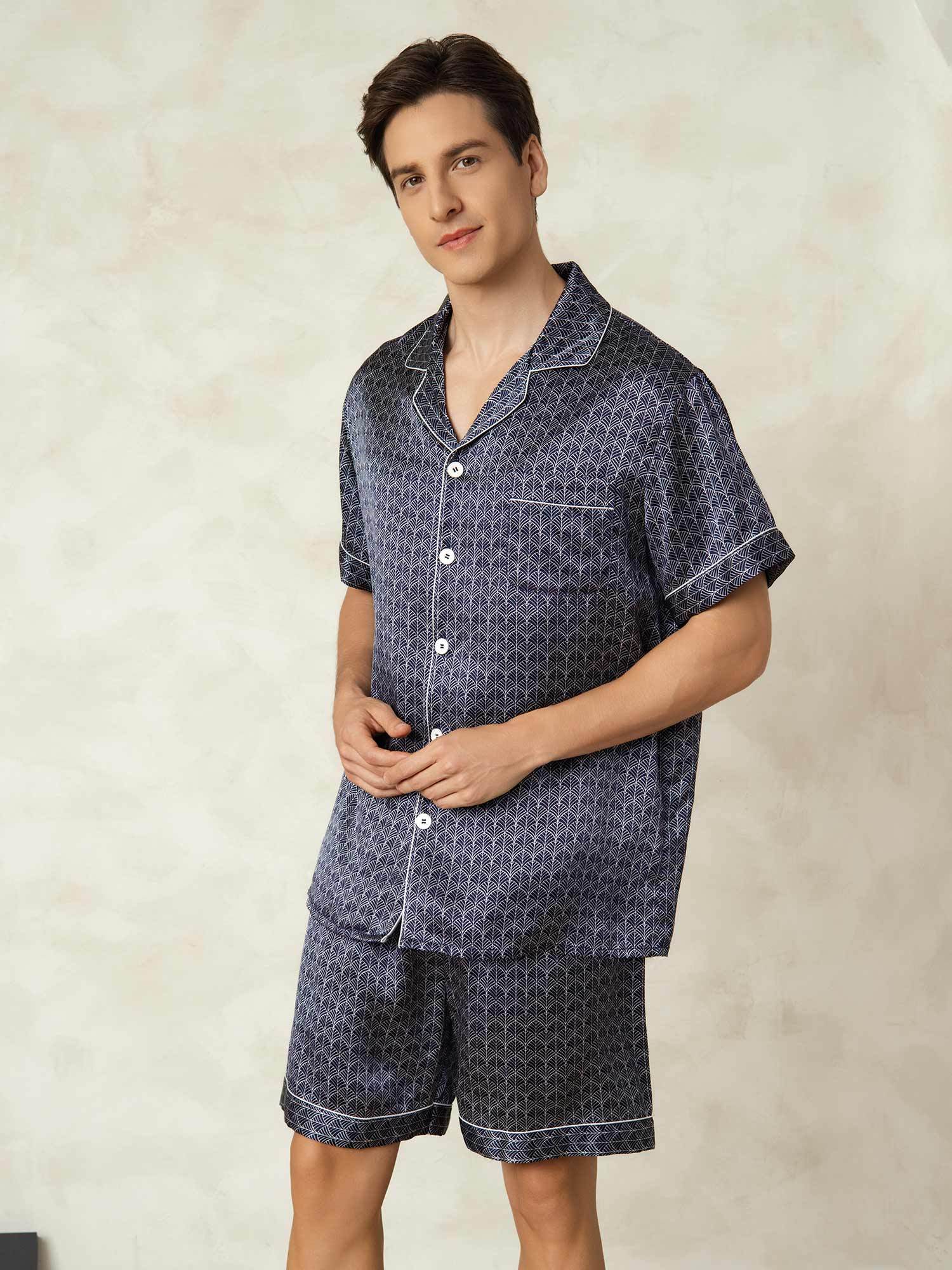 [MarineGinkgo] SilkSilky-NL Zijde Kraag Heren Pyjama Set 003