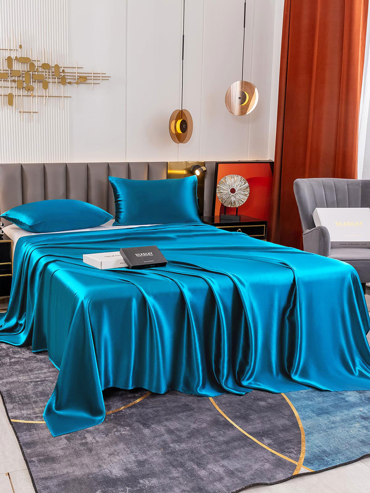 SilkSilky NL 19Momme Pure Silk Bedding Set Koningsblauw 003