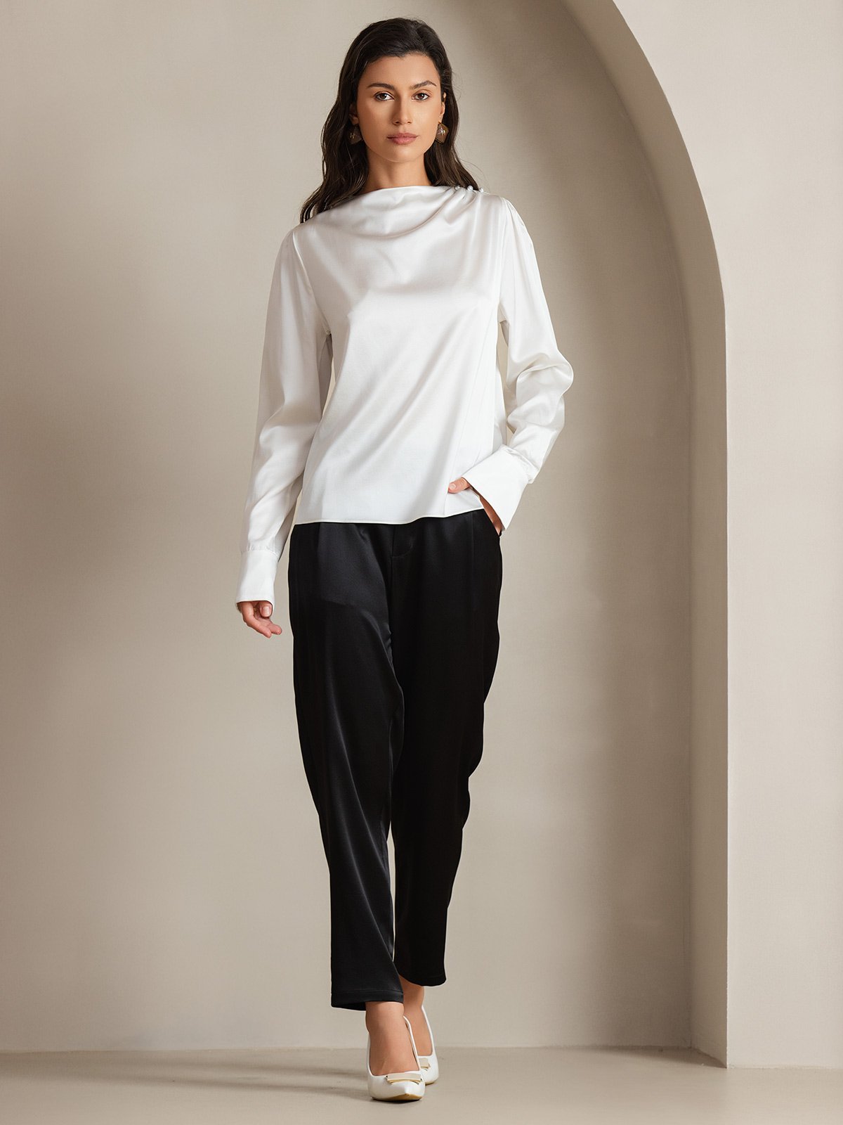 [Wit] SilkSilky-NL 19Momme Zijde Womens Shirt 007