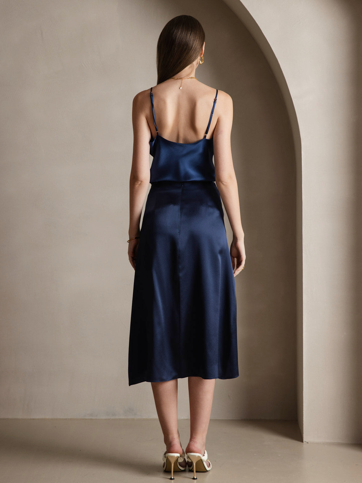 [Donkerblauw] SilkSilky-NL V-Hals Cami-Top 002
