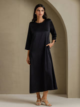 [Zwart] SilkSilky-NL 3/4 Sleeve Round Neck Jurk 001