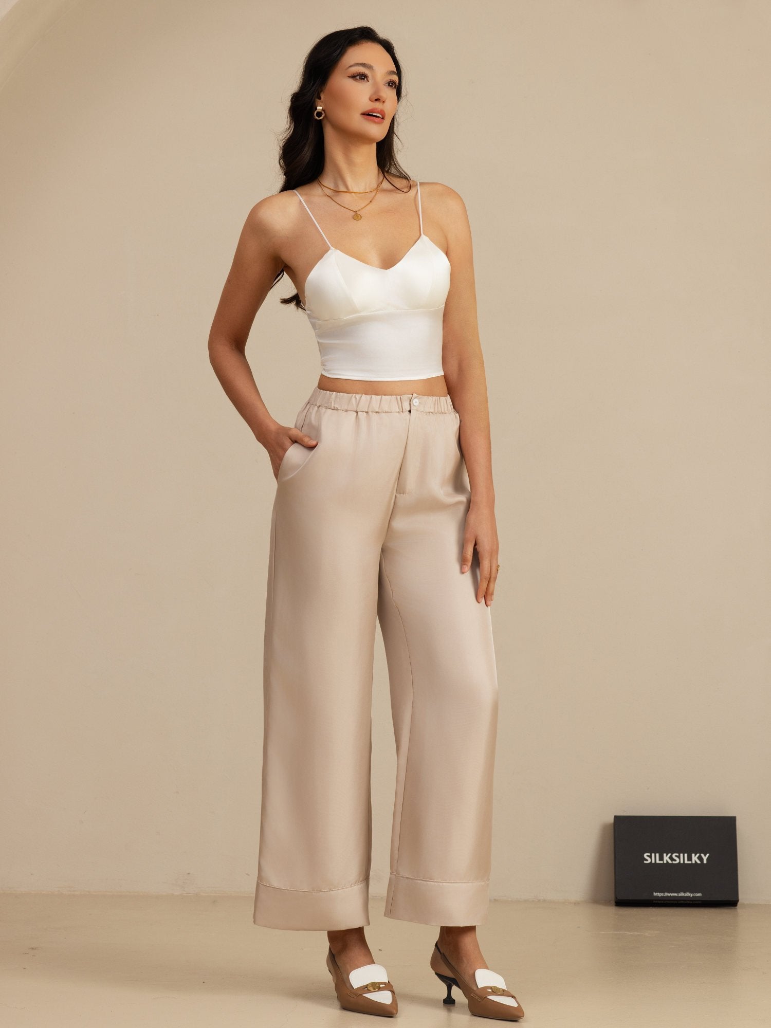 [Tan] SilkSilky-NL 18Momme Womens Pants 006