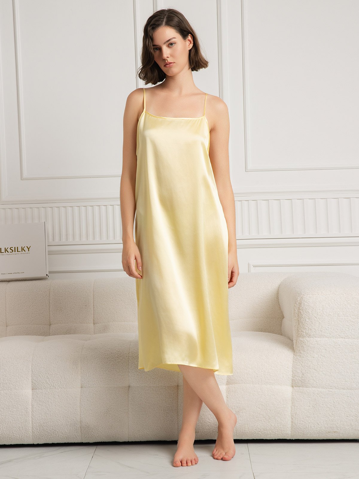 [Lichtgeel] SilkSilky-NL 19Momme Zijde Mouwloos Dress 001