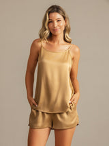 [Tan] SilkSilky-NL 19Momme Zijde Mouwloos Ronde Hals Cami-Set 007