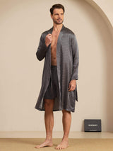 [Zwarte Ginkgo] SilkSilky-NL Long Sleeve Heren Pyjama Set 002