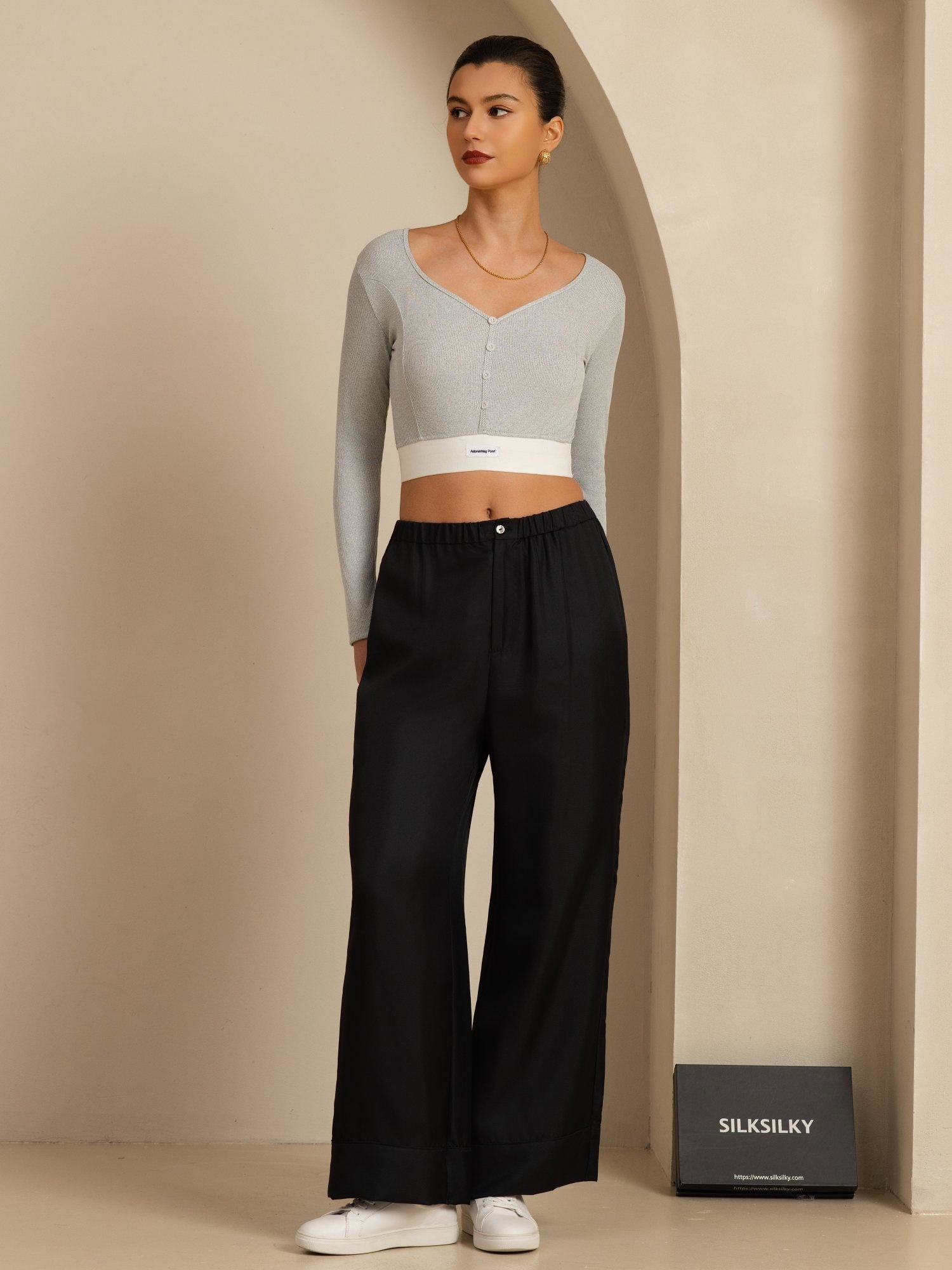 [Zwart] SilkSilky-NL 18Momme Womens Pants 005
