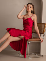 [Wijn] SilkSilky-NL Spaghetti Bandjes Waterval Hals Jurk 004