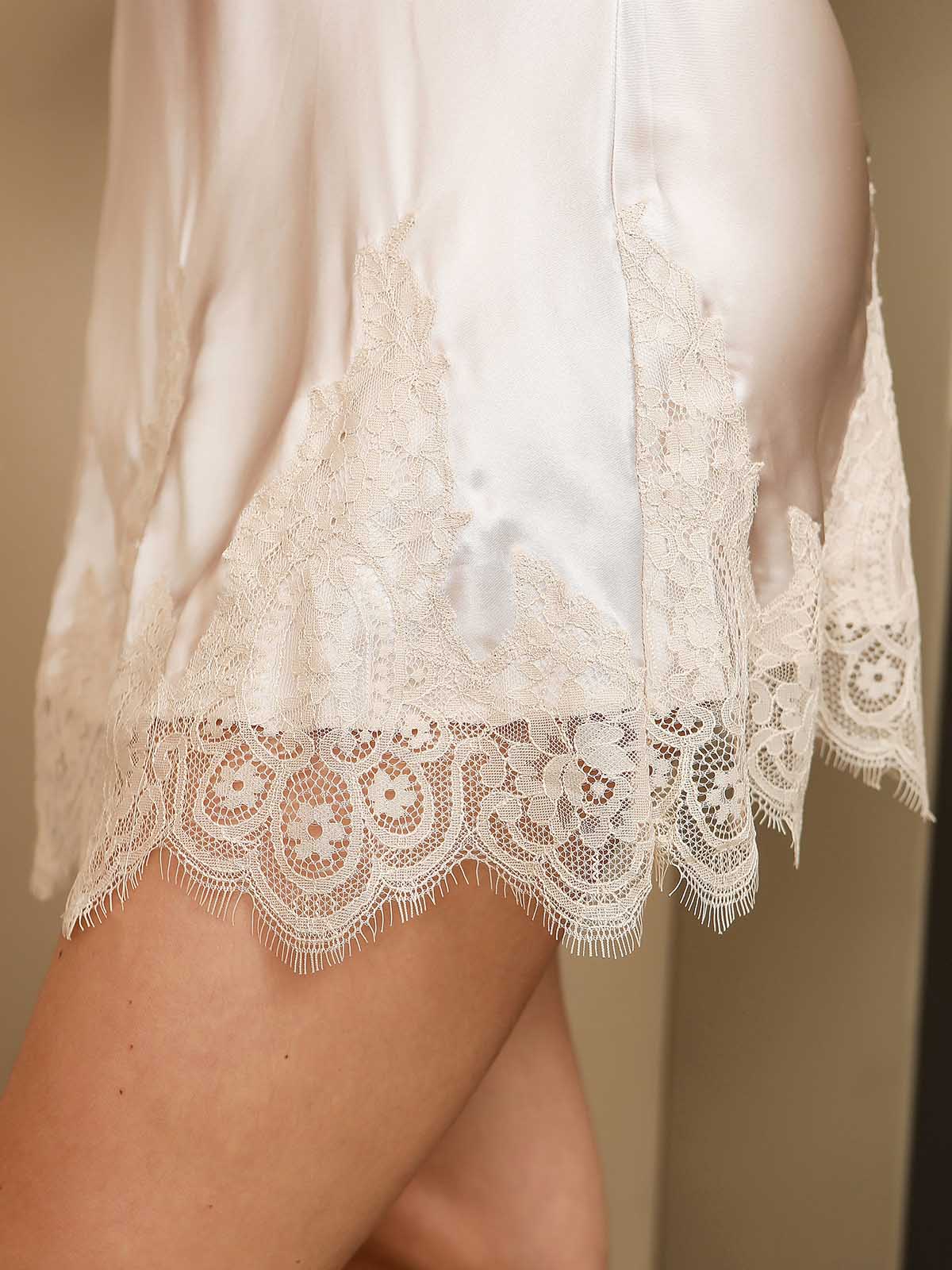 [Ivoor] SilkSilky-NL Pure Silk 3/4 Mouw Nightgown&Robe Set 011