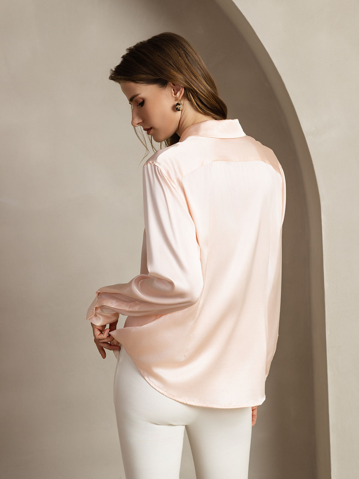 [Lichtroze] SilkSilky-NL Zijde Kraag Dames Blouse 002