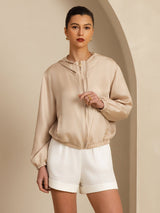 [Tan] SilkSilky-NL 18Momme Lange Mouw Staande Kraag Dames Bovenkleding 003