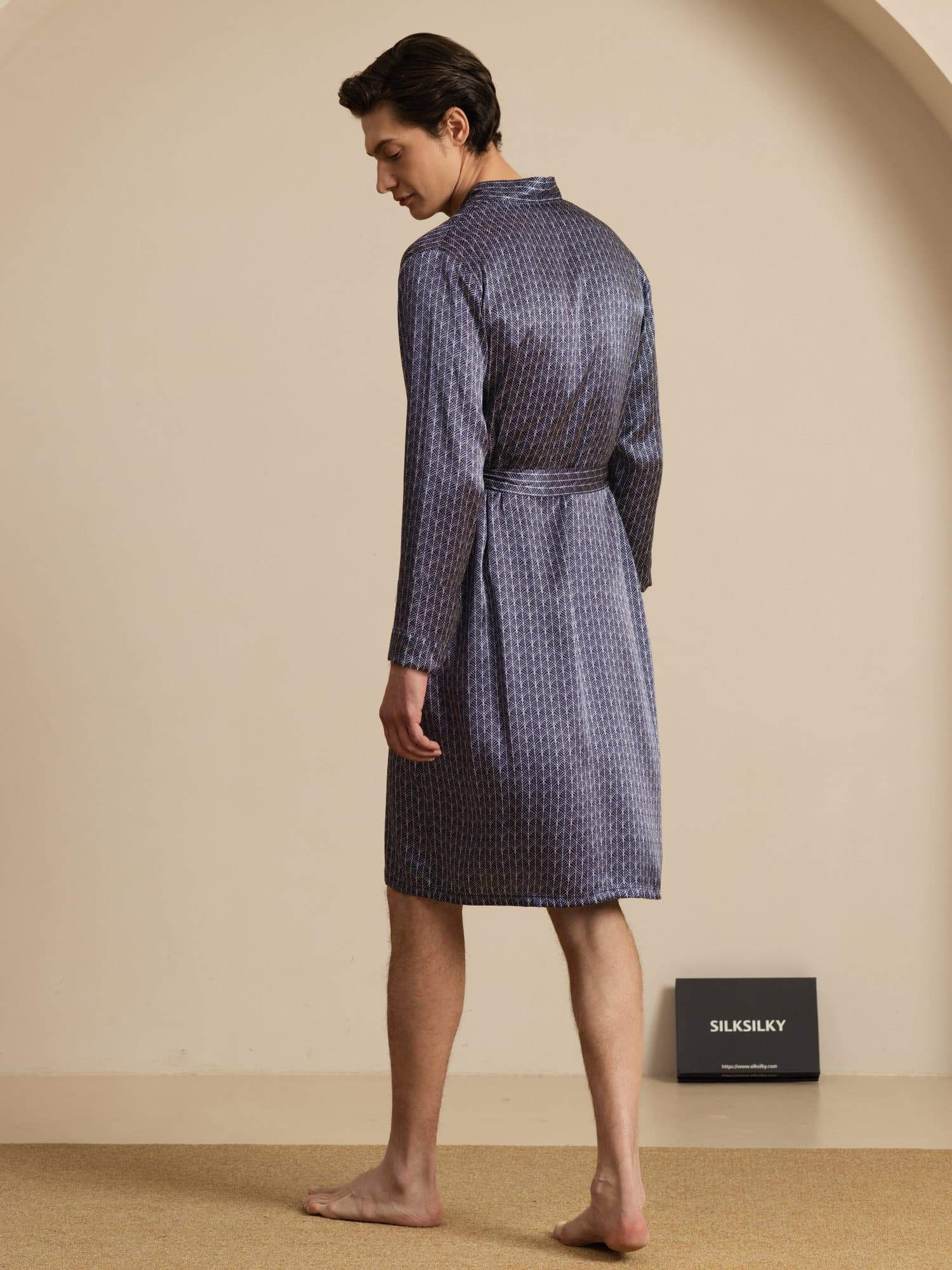 [Marine Ginkgo] SilkSilky-NL Long Sleeve V Neck Heren Kamerjas 002