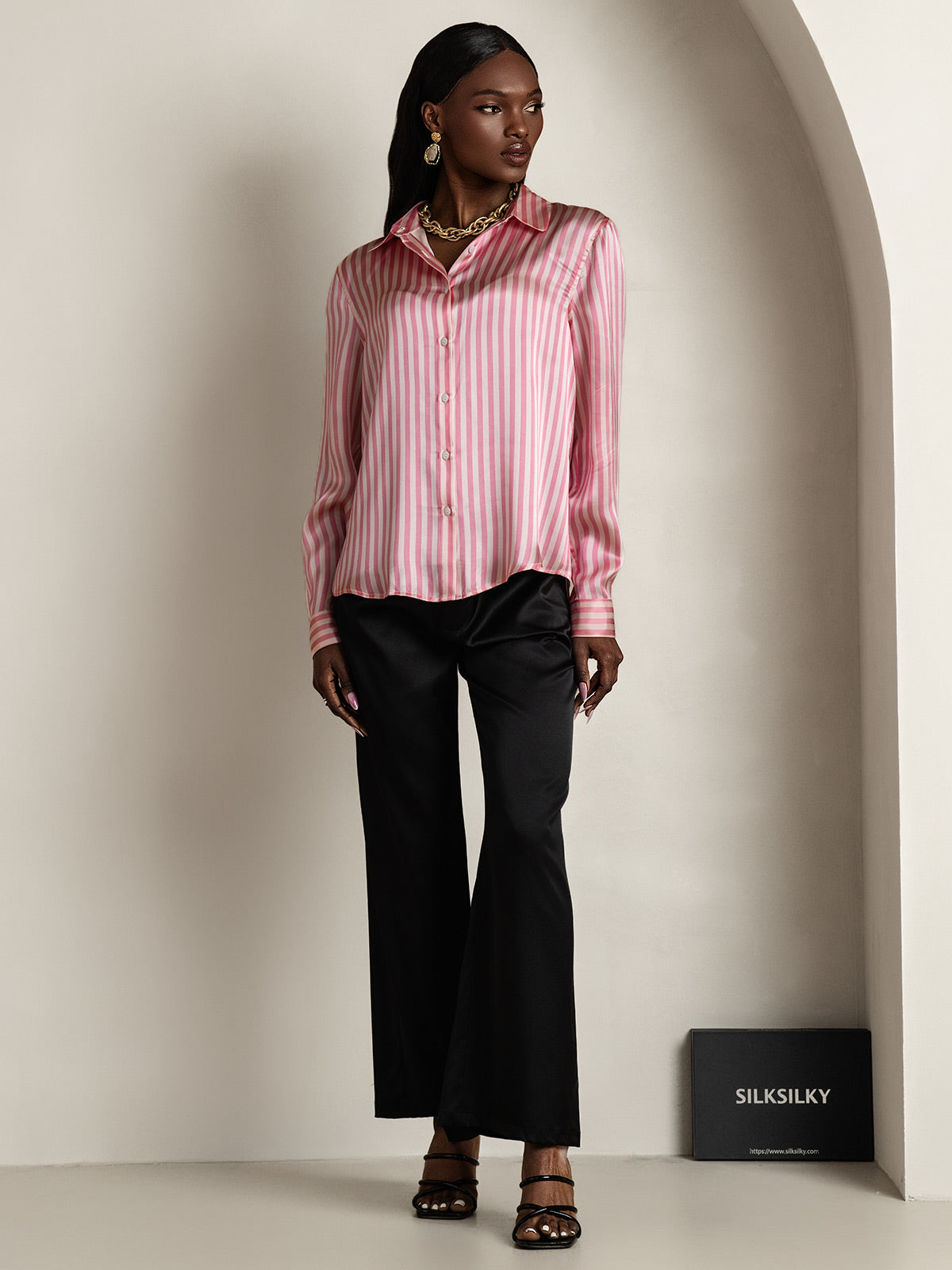 [Roze] SilkSilky-NL Zijde Kraag Dames Blouse 008