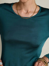 [Posy Groen] SilkSilky-NL Lange Mouw Ronde Hals Dames T-Shirt 008
