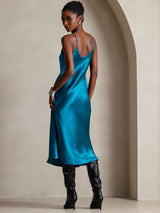 [Koningsblauw] SilkSilky-NL Spaghetti Strap V Neck Jurk 002