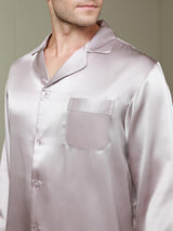 [Bleek Mauve] SilkSilky-NL Lange Mouw Notchkraag Heren Pyjama Set 008