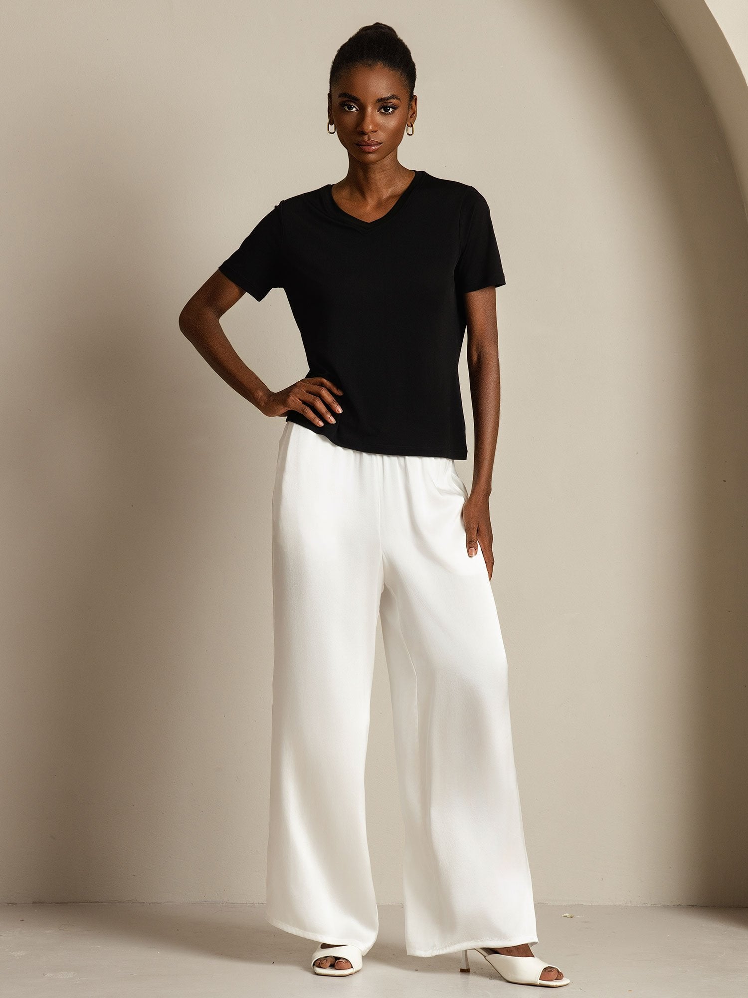 [Zwart] SilkSilky-NL Zijde Womens T-Shirt 008
