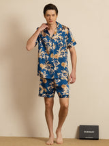 [Navy Draak] SilkSilky-NL Short Sleeve Notch Collar Heren Pyjama Set 006