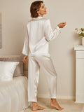 SilkSilky NL Pure Silk Lange Mouw Revers Dames Pyjama Set Wit 003