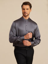[Donkergrijs] SilkSilky-NL Long Sleeve Stand Collar Heren Shirt 003