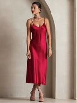 [Wijn] SilkSilky-NL Spaghetti Strap V Neck Jurk 001