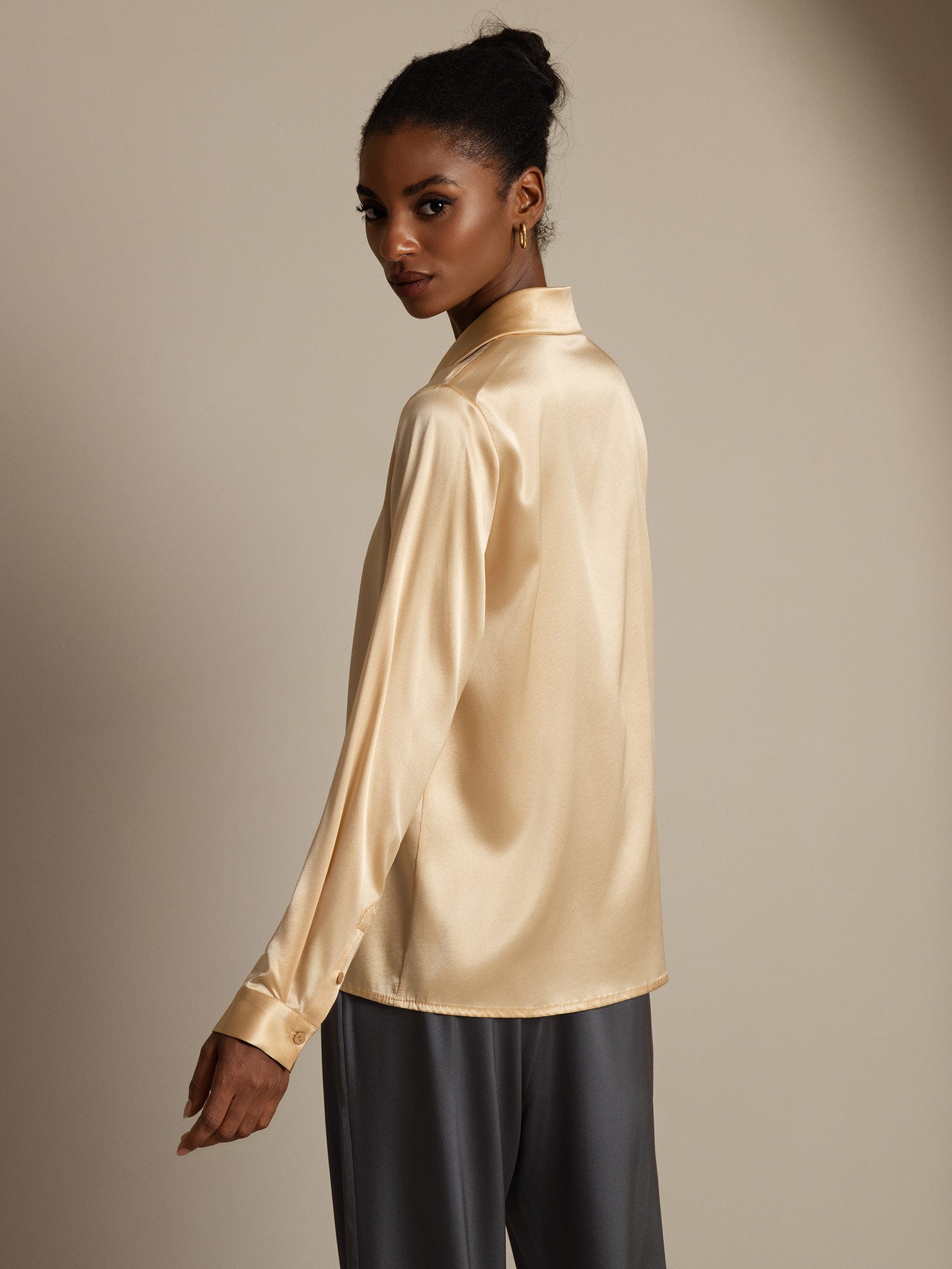 [Champagne] SilkSilky-NL 19Momme Zijde Kraag Dames Blouse 002