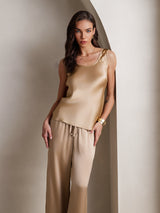 [Champagne] SilkSilky-NL Mouwloos Vierkante Hals Cami-Set 003
