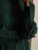 [Donkergroen] SilkSilky-NL Zijde Womens Shirt 005