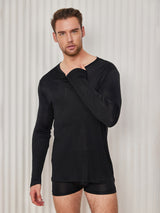 [Zwart] SilkSilky-NL Lange Mouw Ronde Hals Heren T-Shirt 005