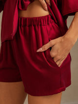 [Wijn] SilkSilky-NL 19Momme Halve Mouw Notchkraag Dames Pyjama Set 005