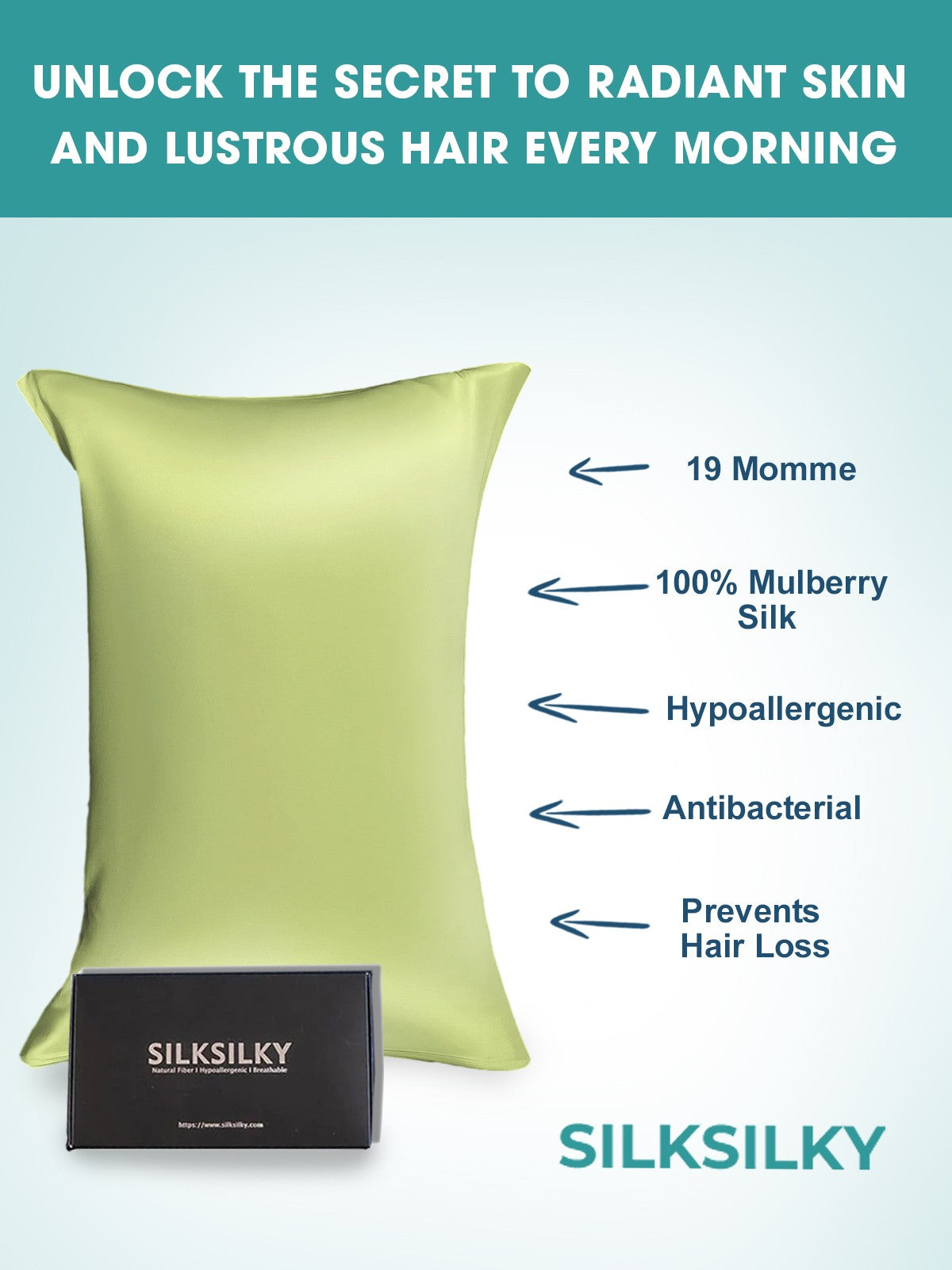 SilkSilky-NL 19Momme Pillowcase Mintgroen 002