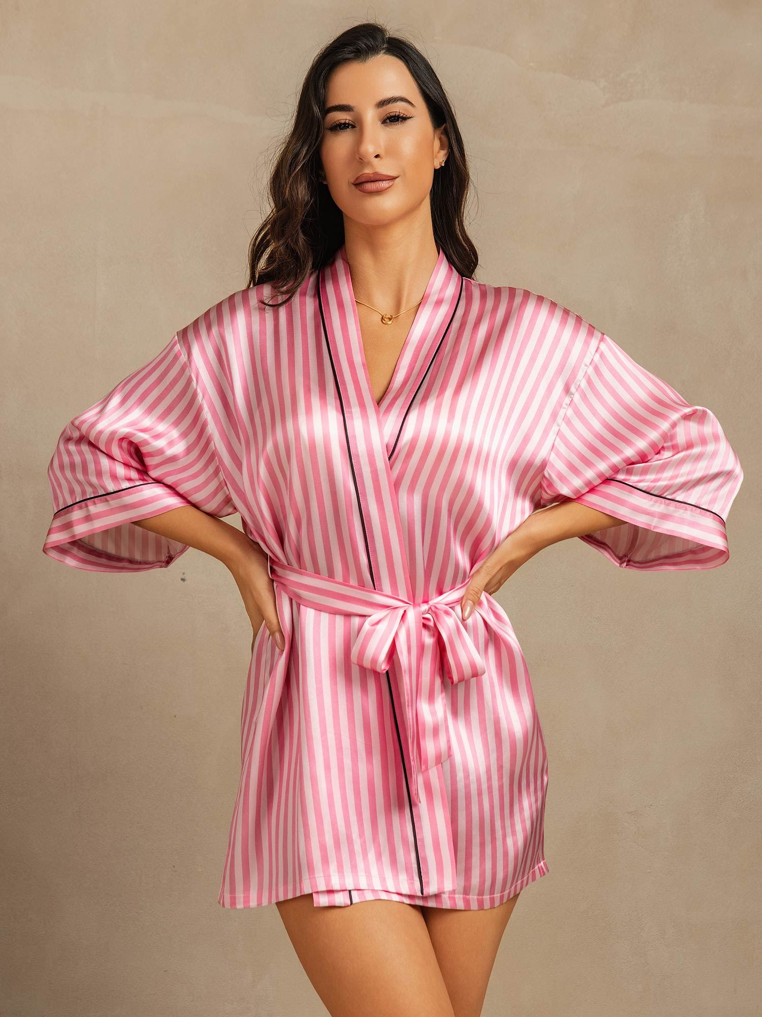 [Roze] SilkSilky-NL Zijde Womens Robe 001