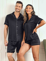 [Donkerblauw] SilkSilky-NL Pure Silk Korte Mouw Couple 076