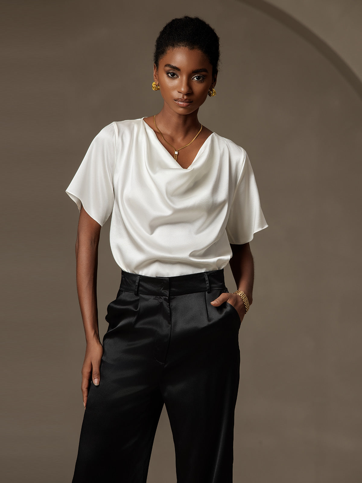 [Wit] SilkSilky-NL 19Momme Zijde Womens T-Shirt 004
