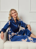 SilkSilky-NL 19Momme Lange Mouw Revers Dames Pyjama Set Donkerblauw 006