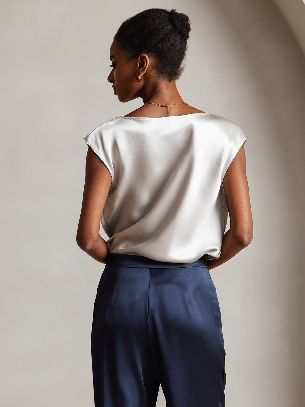 [Lichtgrijs] SilkSilky-NL 19Momme Zijde Mouwloos Womens T-Shirt 002