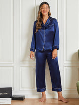 [Donkerblauw] SilkSilky-NL Lange Mouw Womens Pajamas 004