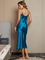 [Koningsblauw] SilkSilky-NL Spaghetti Strap V Neck Nachthemd 002