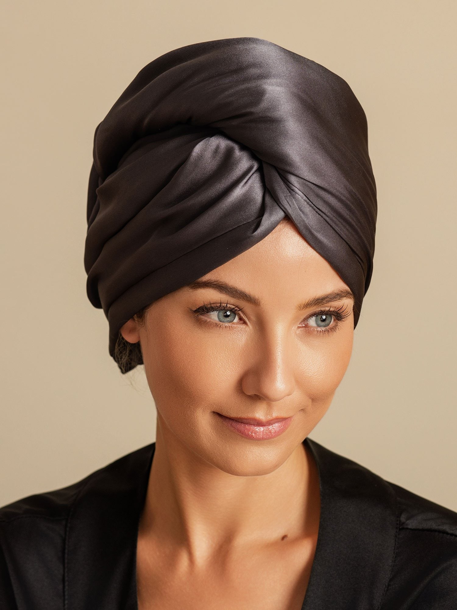 [Donkergrijs] SilkSilky-NL Zijde Hair Towel Wrap 003,
