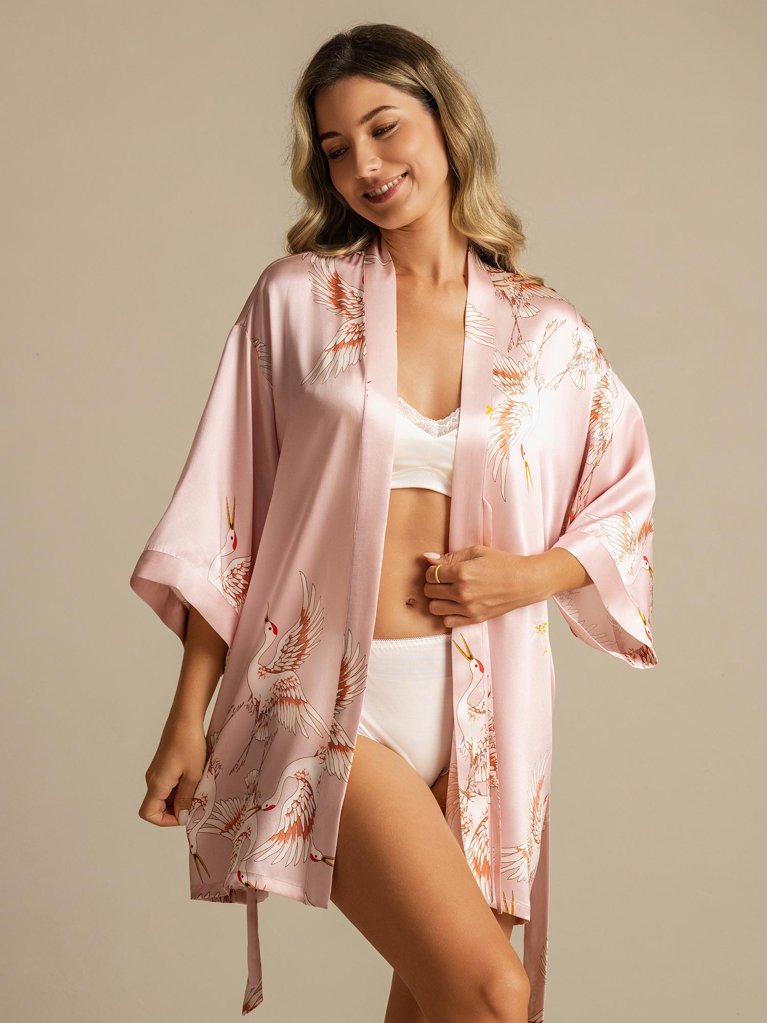 [Roze] SilkSilky-NL Diepe V-Hals Dames Kamerjas 003