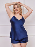 SilkSilky-NL Diepe V-Hals Grote maten Cami-Set Donkerblauw 003