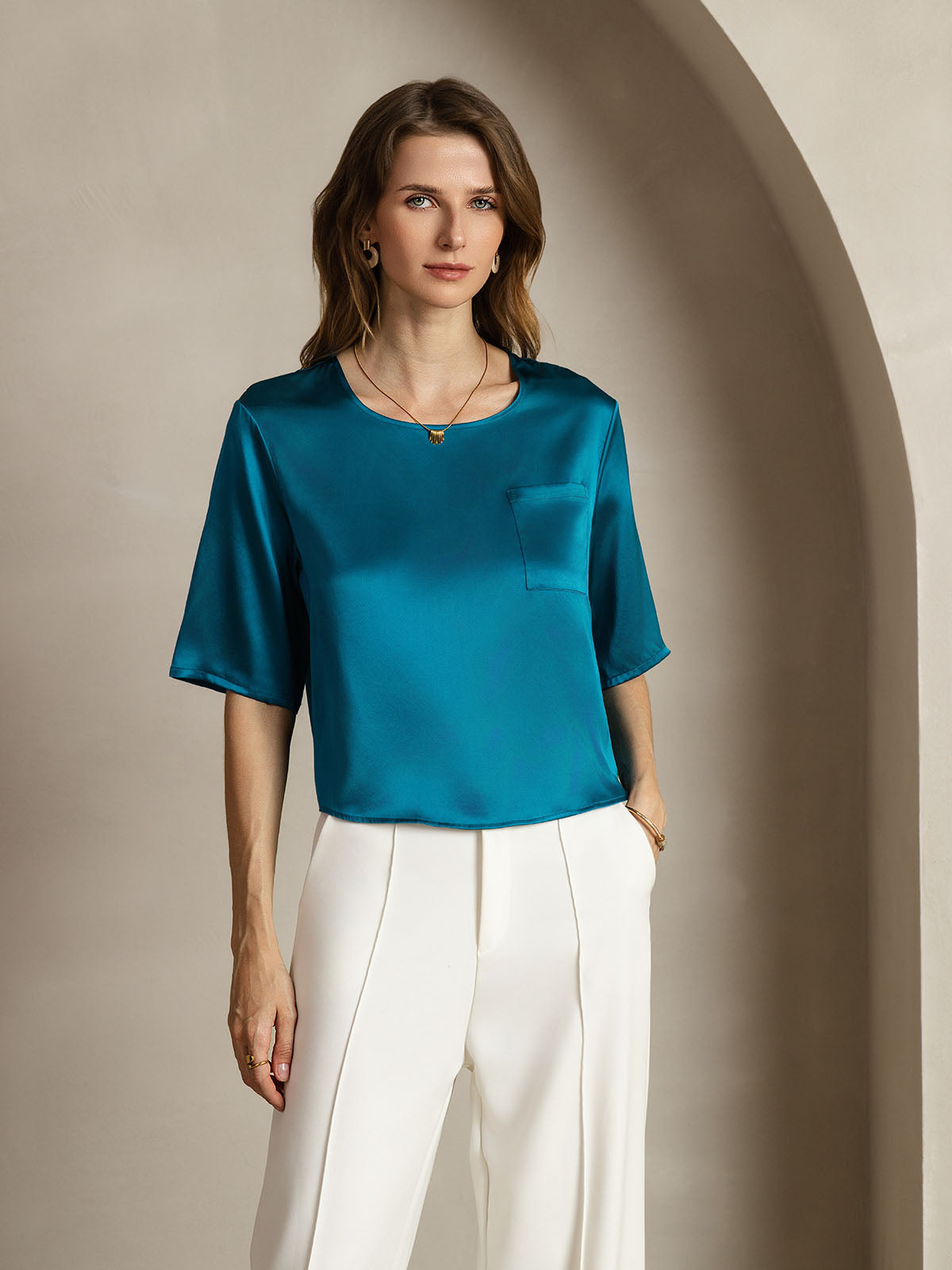 [Koningsblauw] SilkSilky-NL Boat Hals Dames T-Shirt 001