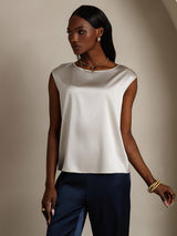 [Lichtgrijs] SilkSilky-NL Cap Sleeve Round Neck Dames T-Shirt 004