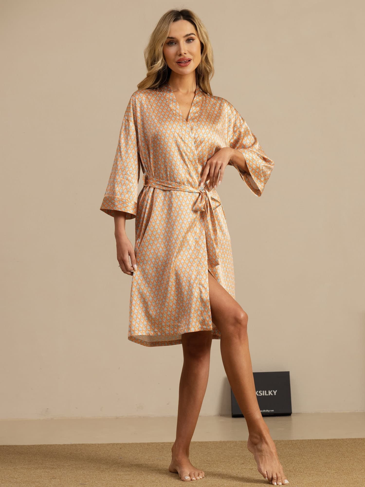 [Geel Hart Geo] SilkSilky-NL 3/4 Mouw Dames Kamerjas 006