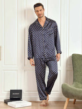[Marine Ketting] SilkSilky-NL 19Momme Lange Mouw Heren Pyjama Set 008