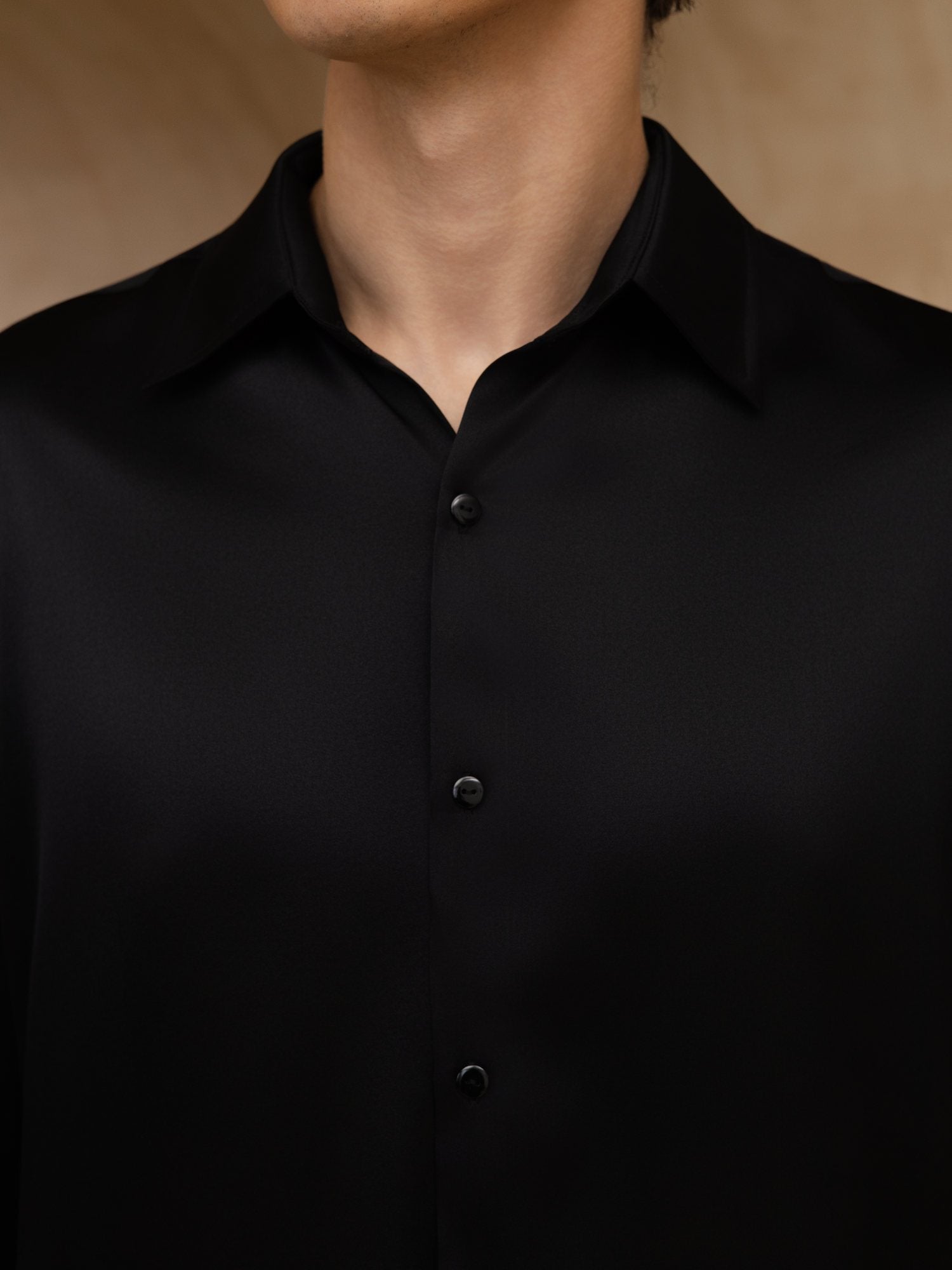 [Zwart] SilkSilky-NL 19Momme Lange Mouw Reverskraag Heren Shirt 006