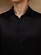 [Zwart] SilkSilky-NL 19Momme Lange Mouw Reverskraag Heren Shirt 006