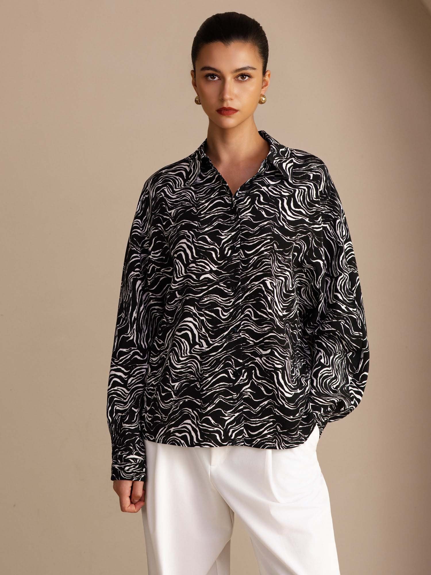 [Zwarte Golf] SilkSilky-NL Long Sleeve Lapel Collar Dames Blouse 001